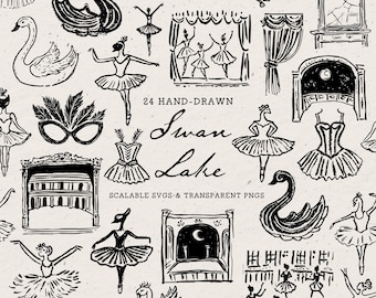 Swan Lake Clipart Bundle: Hand-Drawn Ballet Doodles, SVG & PNG