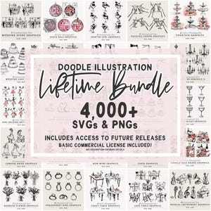 Mega Hand Drawn Illustration Doodle Bundle, SVGs PNGs de uso comercial, acesso vitalício ilimitado, coleção inteira, todos os designs do passado e do futuro