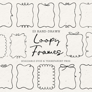 Wavy Wedding Invitation Border Frame Set, Hand Drawn Doodle Illustration Bundle, SVG PNG 5x7 Invite, Whimsical Quirky Loopy Clipart Borders