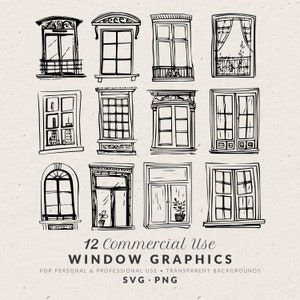 Pacote de ilustrações de janelas desenhadas à mão SVG PNG, rabiscos de varanda retrô vintage, ícones de casamento mediterrâneo, clip art para convite de festa
