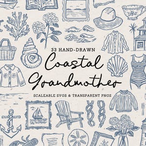 Hand Drawn Coastal Grandmother Doodle Bundle, Grandmillenial Line Art Illustrations (SVG & PNG Download) image 2