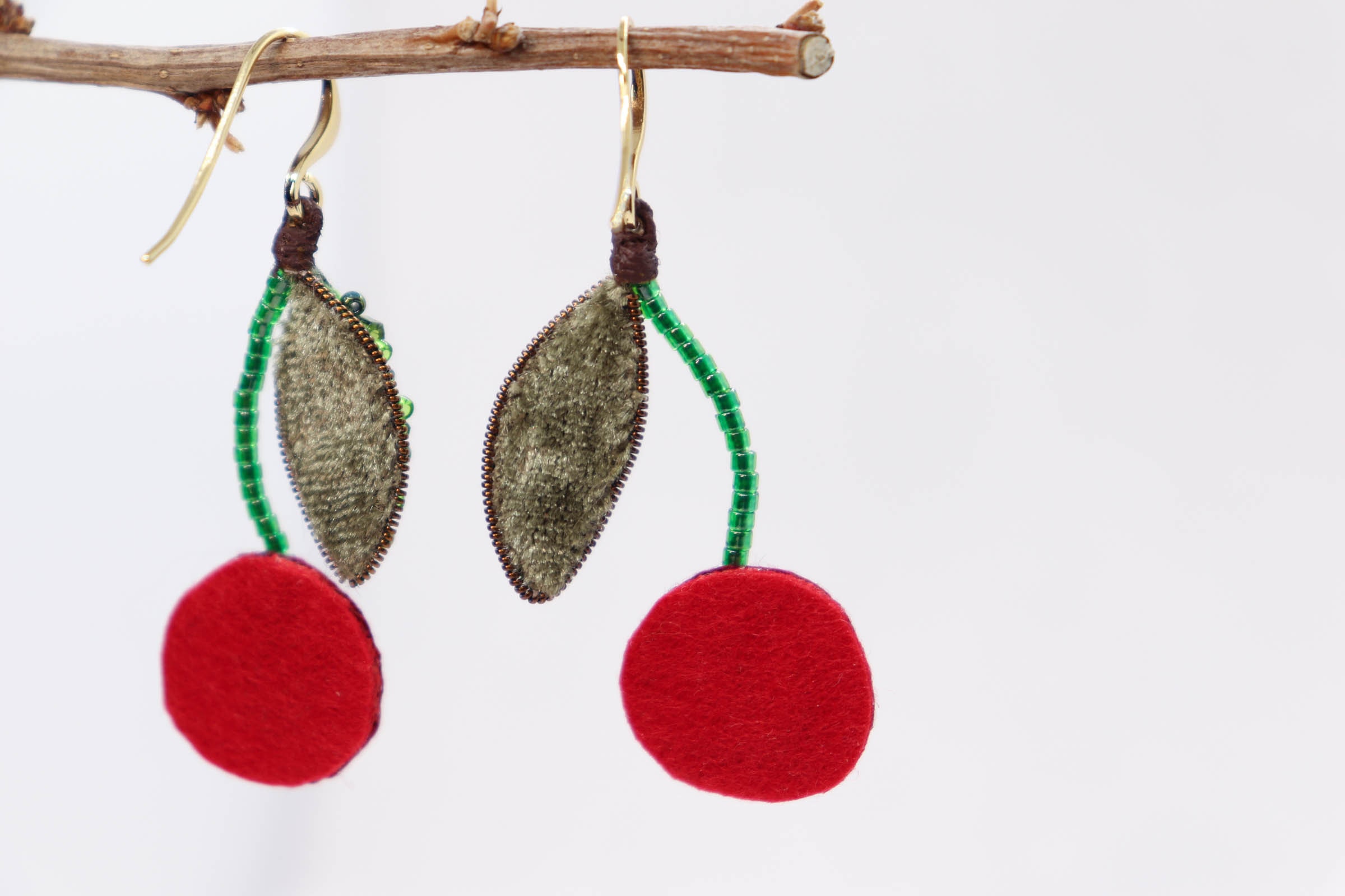 Red cherry earrings dangle fruit earrings embroidered food Etsy