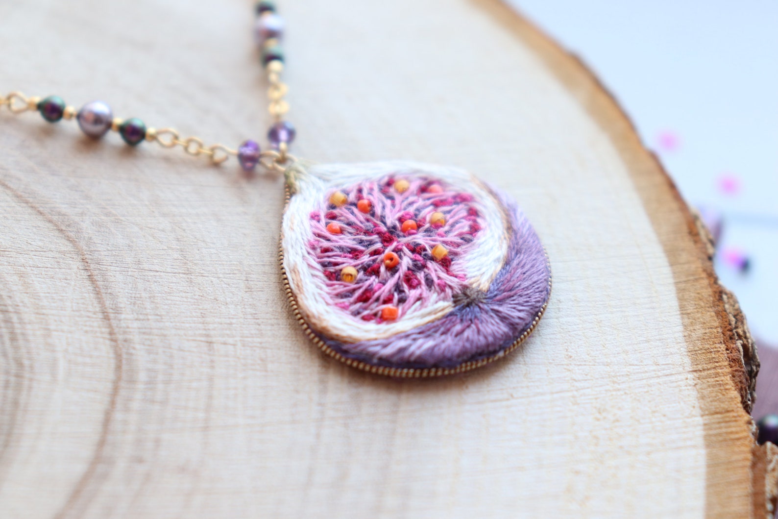 Fig fruit necklace dainty fig jewelry boho embroidered | Etsy