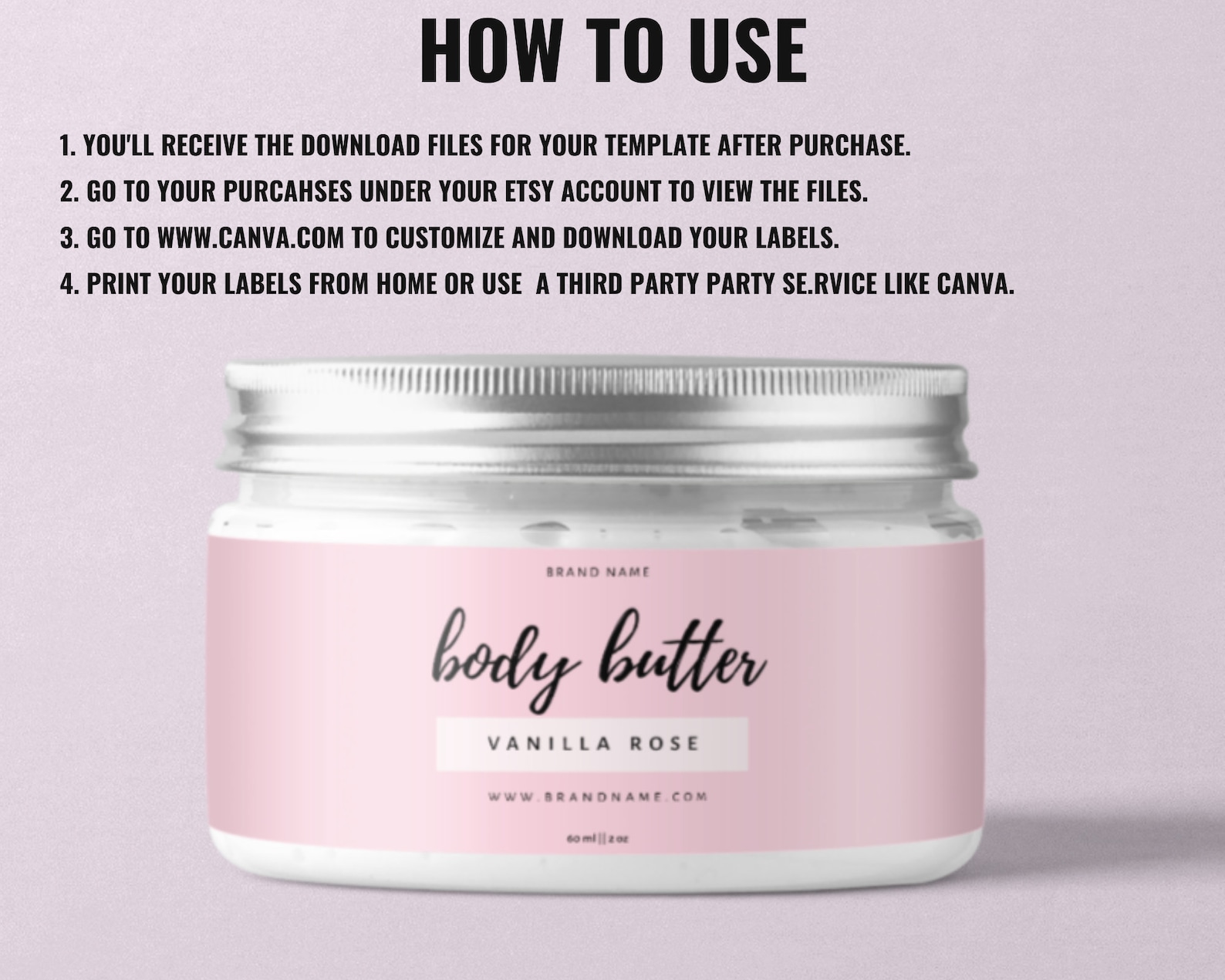 Body Butter Jar Label Design, Editable Skincare Body Label,product