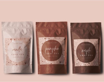 Fully Editable Product Label Template - Paper Pouch Label Design, Square Label Printable, Tea Label,  Container Label Sticker Template