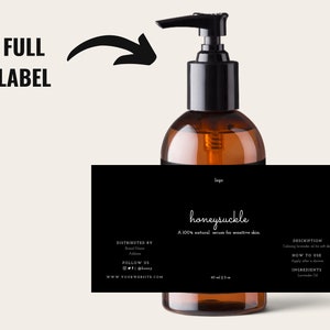 May include: A brown glass bottle with a black pump dispenser and a black label. The label reads "honeysuckle" and "A 100% natural serum for sensitive skin." The bottle contains 2 fl oz of product.