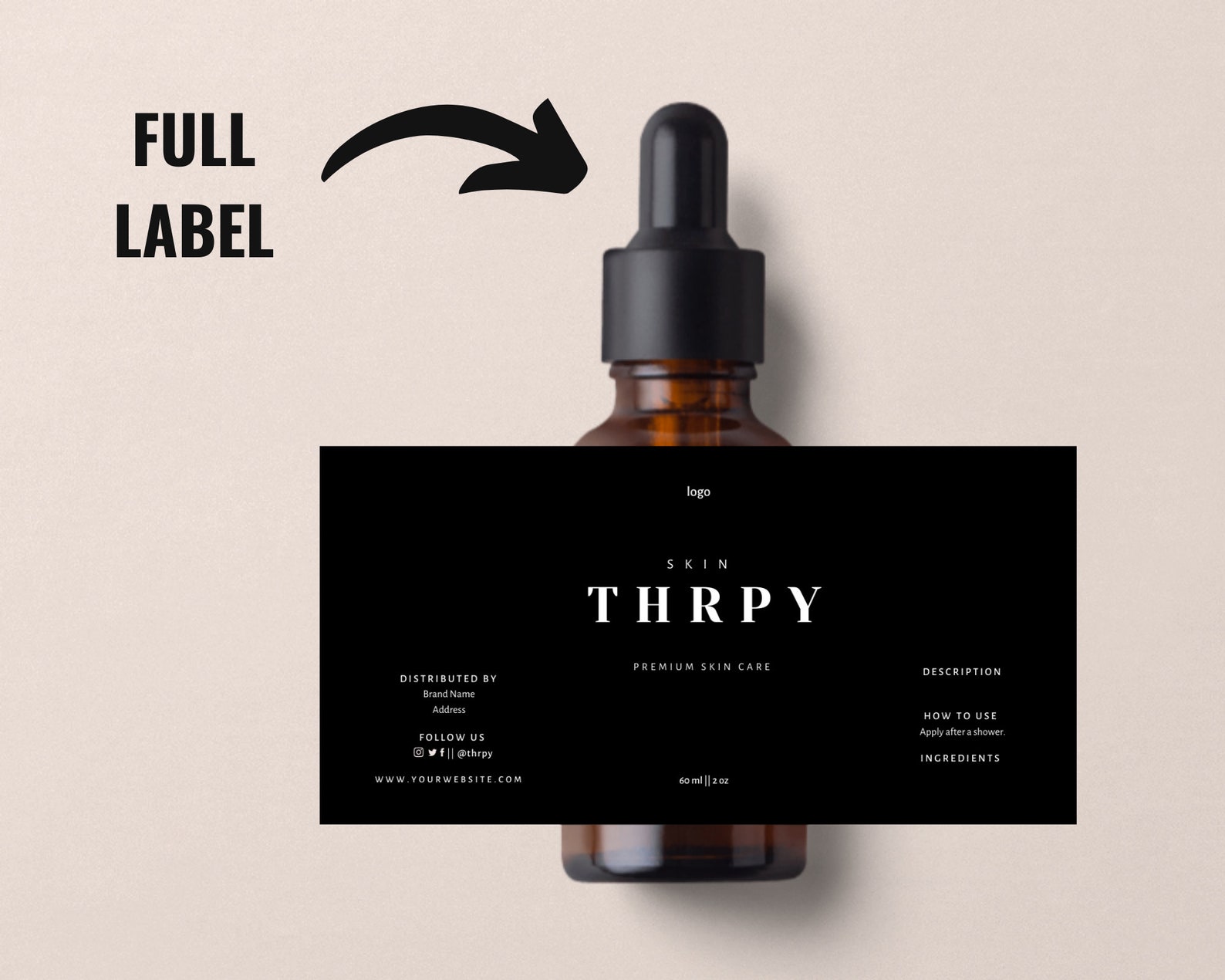 Skin Care Label Template, Skincare Product Label, Serum Label