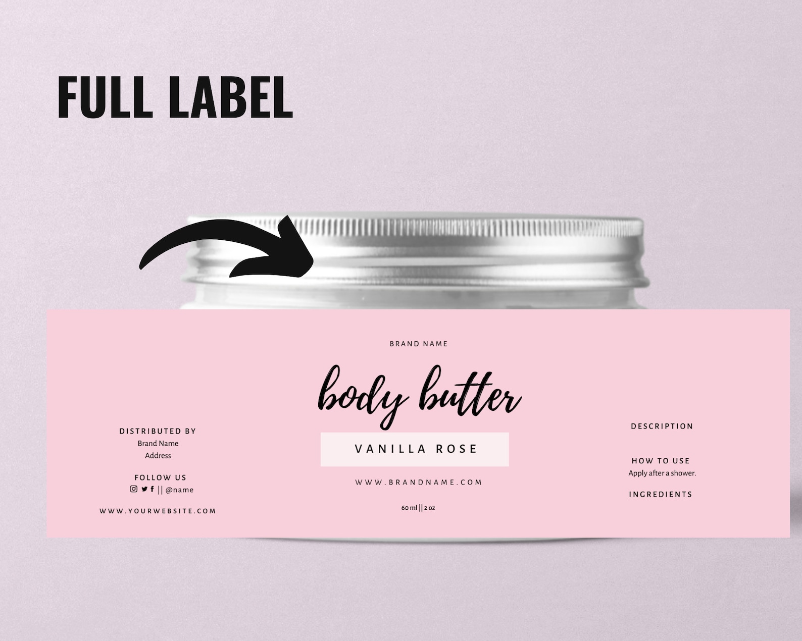 Body Butter Jar Label Design, Editable Skincare Body Label,product