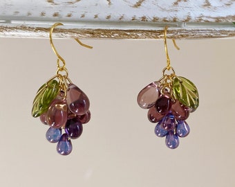 Czech Glass Bead Grape Earrings