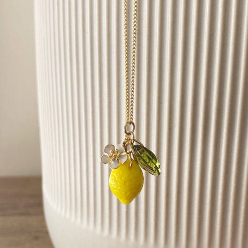 Lemon Necklace Lemon Jewelry Lemon Slice Charm Necklace Yellow Etsy