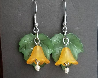 Flower and Leaf Dangle Earrings