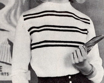 1960s 1950s Striped Sweater Vintage Knitting Pattern Digital Download