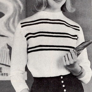 1960s 1950s Striped Sweater Vintage Knitting Pattern Digital Download