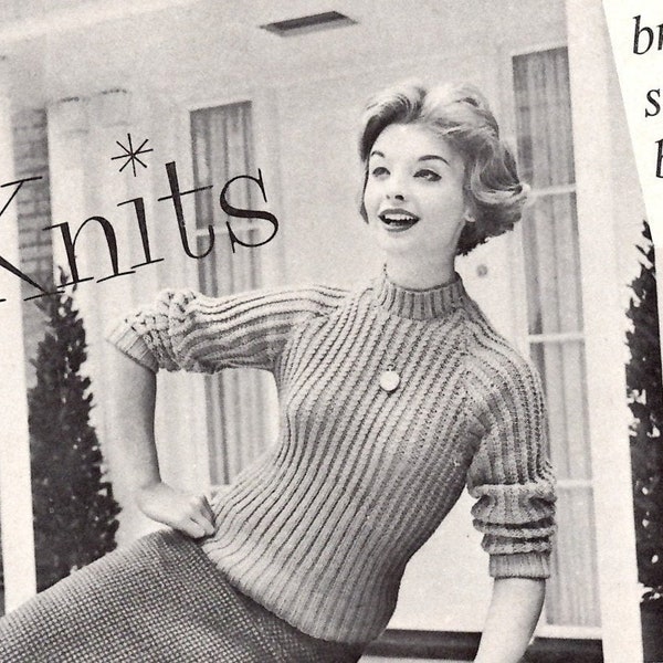 Vintage Chunky Raglan Knitting Pattern - 1950s 1960s - Retro - Digital Download