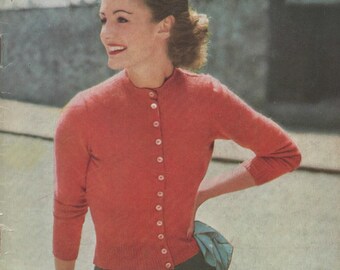 Vintage Cardigan Jumper Knitting Pattern - 1940s 1950s 1960s - Digital Download