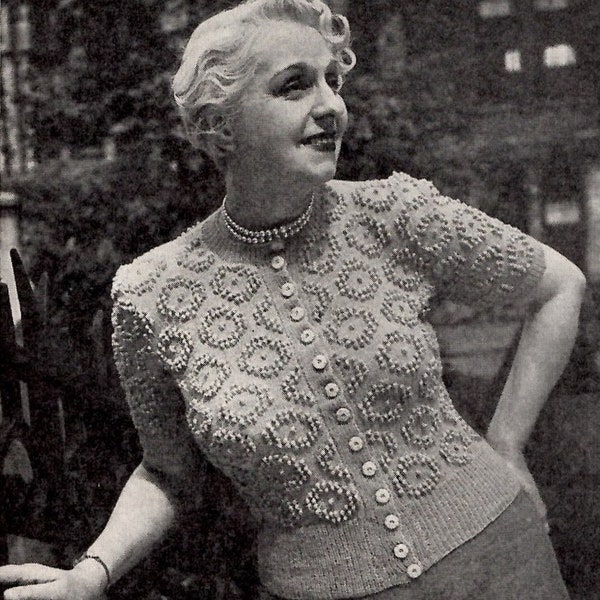 Vintage 'Larger Size' Bobble Jumper Cardigan - 1940s 1950s- Digital Download