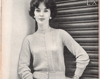 Vintage Textured Jumper Cardigan Knitting Pattern  - 1950s 1960s 1940s - Digital Download
