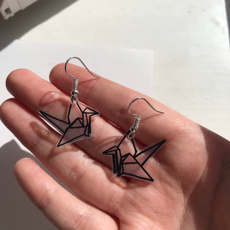 Paper Crane Earrings Black and White Origami Aesthetic Etsy UK