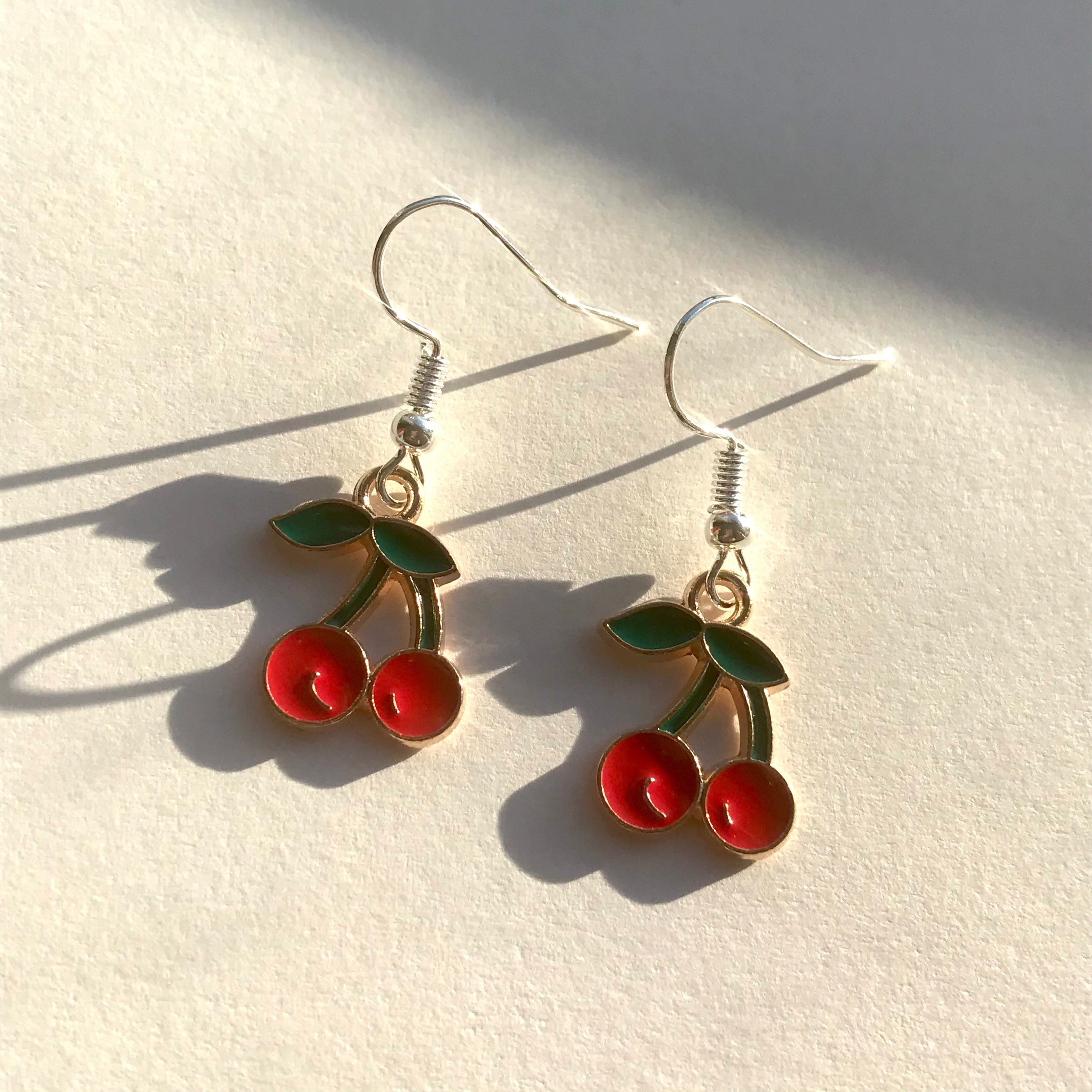 Cherry Earrings Silver Plated Jewellery Earrings Gift Etsy