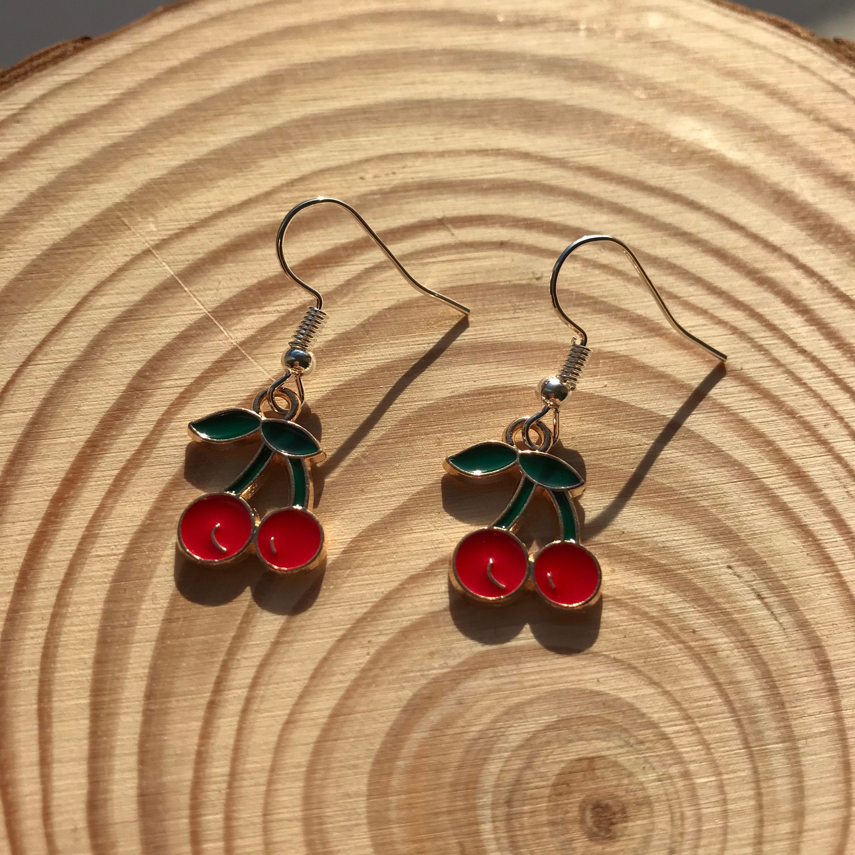 Cherry Earrings Silver Plated Jewellery Earrings Gift Etsy