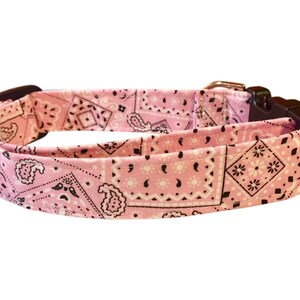 May include: Pink dog collar with a black and white bandana print.