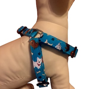 Turquoise Dogs All Over Step-In Dog Harness, Large Dog Harness, Small Dog Harness, Adjustable Harness, Teacup Puppy, Cat Harness