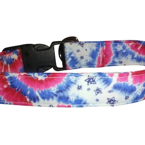 Tie Dye Stars Dog Collar, July 4th Collar, Patriotic Collar, Cat Collar, Dog Leash, Dog Harness  (See Description) (Buy 1 Get 1 50% Off)