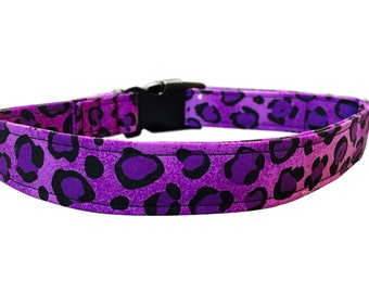 Purple Leopard Print Dog Puppy Cat Collar, Big Dog Collars, Clothes, XXS Teacup, Gear, Leash, BOGO @ 50% Off ( See Description)