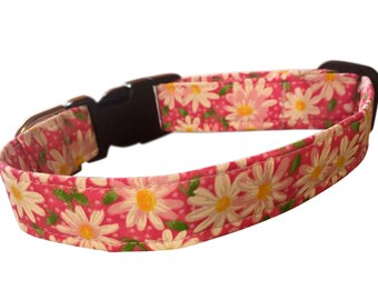 Pink Daisy Dog Puppy Cat Kitten Collar, Floral Collar, XXS Teacup Collar, Small Dog Collar, Desinger, BOGO @ 50% Off, (See Description)