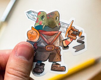 Frog Character, Vinyl sticker for Laptop, Bottles, Cars, For her, For Him Titled "Warrior" | Original Vinyl Die-Cut Sticker