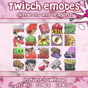 20x DnD Tabletop Inspired Emotes for Twitch, Discord, Youtube | Massive Pack Popular TTRPG Emotes for Streamers