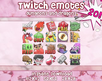 20x DnD Tabletop Inspired Emotes for Twitch, Discord, Youtube | Massive Pack Popular TTRPG Emotes for Streamers