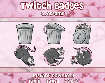 Funny Possum Trash Animal Badges for Twitch, Discord, Youtube, Kick | Custom Badges for Streamers
