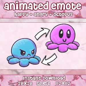 ANIMATED Octopus Happy & Angry Emote for Twitch, Discord, Youtube | Tentacle Octopus Animated Emotes for Streamers