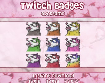 Funny Possum Trash Animal Sub Bit Badges for Twitch, Discord, Youtube | Badges for Streamers