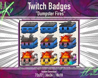 Blue Dumpster Fire Twitch Sub Badges – Cute & Chaotic Emote Set for Streamers | 9 Tiered Sub Trash Icons | Instant Download