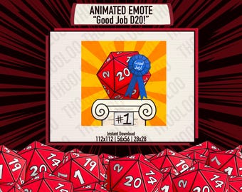 ANIMATED D20 D&D "Good Job" Dice Emote for Twitch, Discord, Youtube | TTRPG DnD Nat20 Dungeons Game Emotes for Streamers