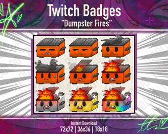 Orange Dumpster Fire Twitch Sub Badges – Cute & Chaotic Emote Set for Streamers | 9 Tiered Sub Trash Icons | Instant Download