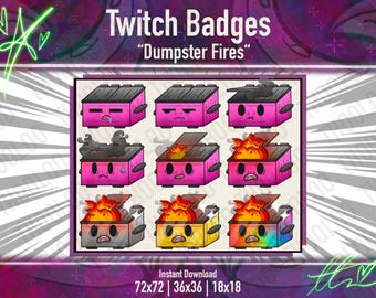 Pink Dumpster Fire Twitch Sub Badges – Cute & Chaotic Emote Set for Streamers | 9 Tiered Sub Trash Icons | Instant Download