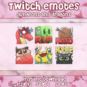 6x DnD Tabletop Emotes for Twitch, Discord, Youtube | Beginner Pack Dungeons RPG Emotes for Streamers