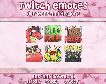 6x DnD Tabletop Emotes for Twitch, Discord, Youtube | Beginner Pack Dungeons RPG Emotes for Streamers