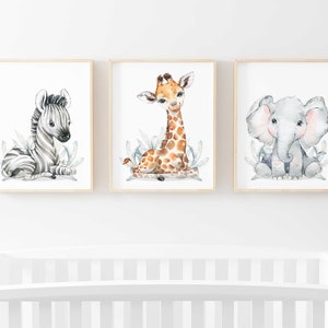 Animal Safari Set Nursery Birth New Baby Children's Picture Print Keepsake Gift Unframed