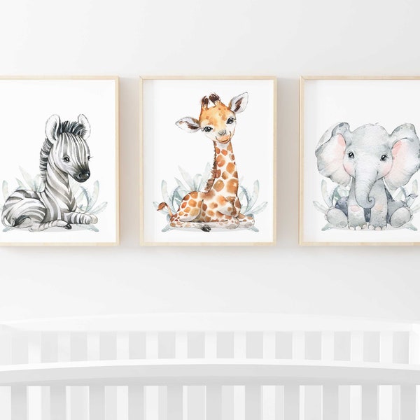 Animal Safari Set Nursery Birth New Baby Children's Picture Print Keepsake Gift Unframed