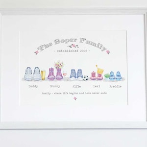 Family Surname Trainers Shoes Family Tree Siblings Personalised Picture Print Keepsake Gift Unframed