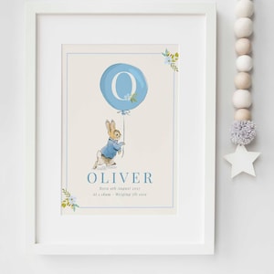 Peter Rabbit Beatrix Potter Nome de bebê personalizado Berçário Nascimento Foto de bebê Impressão Presente de batizado Sem moldura