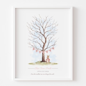Árbol de huellas dactilares personalizado, Peter Rabbit, Beatrix Potter, Baby Shower, 1er cumpleaños, libro de visitas de bautizo, regalo del día del nombre sin marco