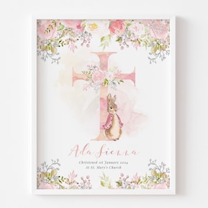 Peter Rabbit Beatrix Potter Taufe Blumenkreuz Baby Name Geburtsbild Print Poster Kirche Geschenk Ungerahmt