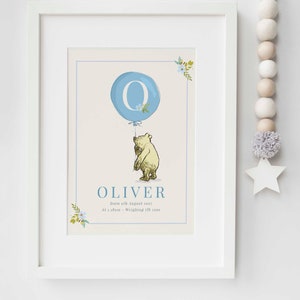 Winnie Puuh personalisiert Baby Name Kinderzimmer Geburt neues Baby Bild Druck Taufgeschenk ungerahmt