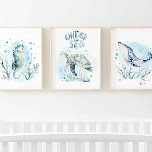 Under the Sea Ocean Whale Set Nursery Birth New Baby Children's Picture Print Keepsake Gift Unframed