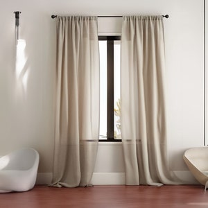 20 colors - Sheer Curtain Panel , Rod Pocket Sheer Curtain Panel  , Linen  Curtain panels , Linen Curtains , For living room - Bedroom White